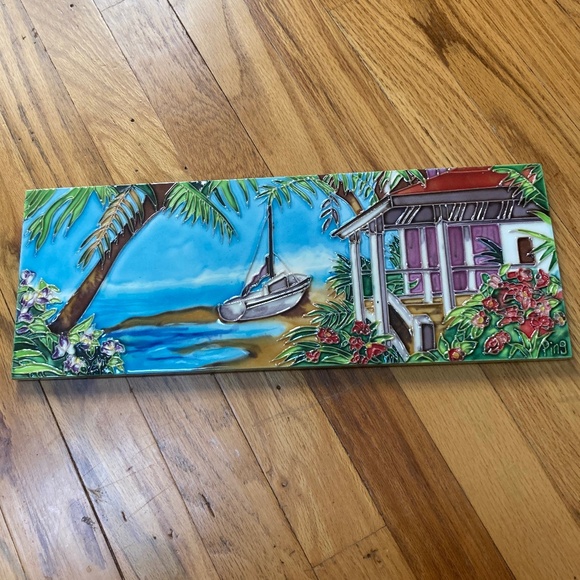 PING Artist Nautical Tropical Floral Ceramic Tile Art, Textured - Picture 1 of 9